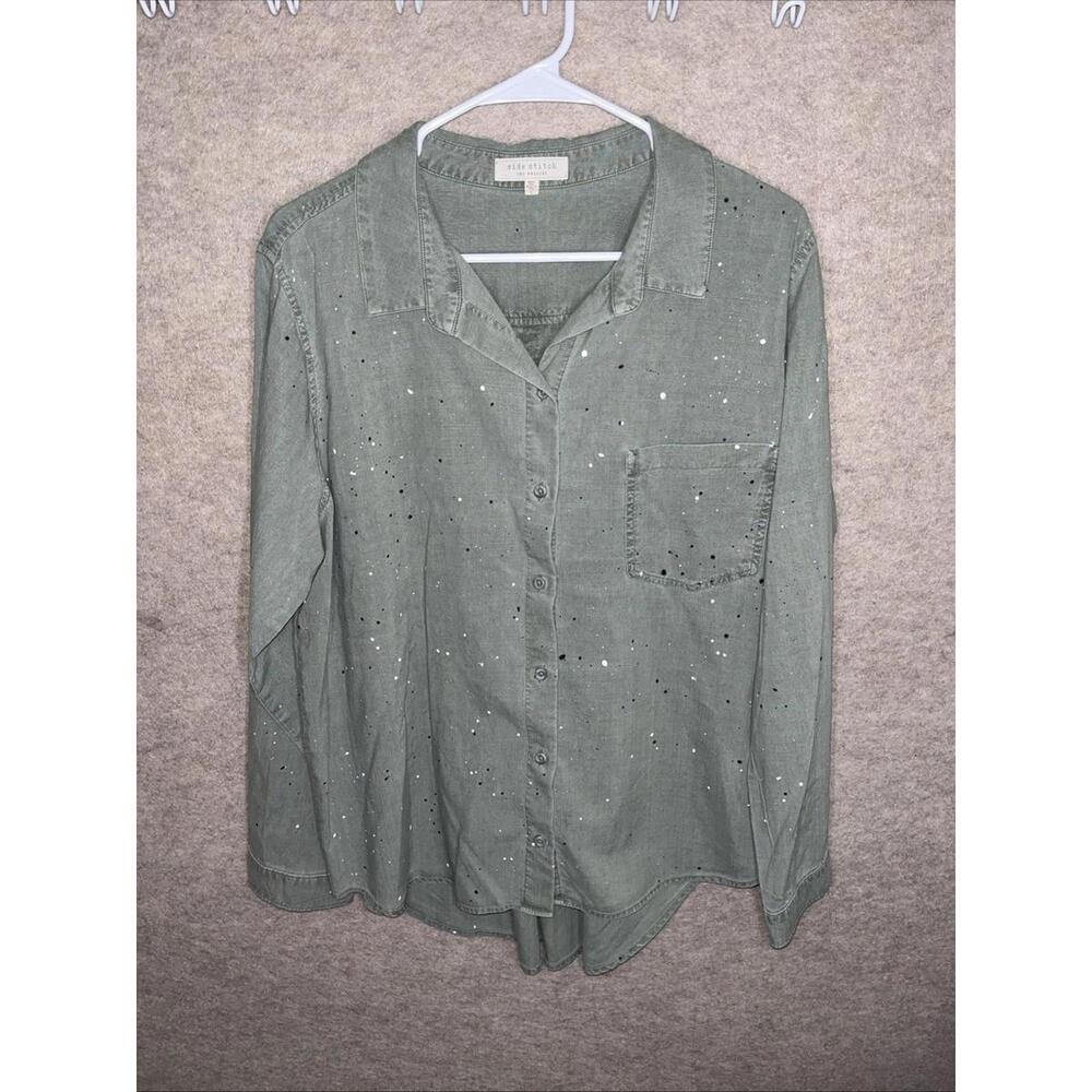 Side Stitch Soft Tencera Paint Dot Button Tunic w/ Pocket Burnt Sage Large Size